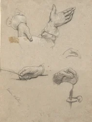 Studie van handen, schets voor Ondertekening van het Compact in de hut van de Mayflower