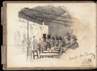 Terrascafé in Parijs, Boulevard des Batignolles, pagina uit het schetsboek van Järnefelt