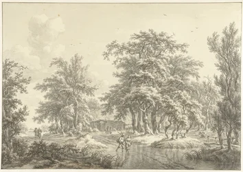 Boomrijk landschap met enkele groepjes figuren