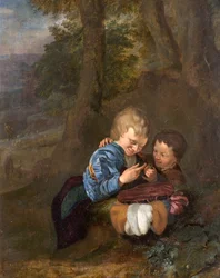 Twee jongens met een vogel