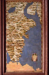 Kaart van Straat Magellaan gemaakt door Egnazio Danti (1536-1586) wiskundige, kosmograaf en Italiaanse architect. Rond 1567. Florence, Palazzo Vecchio, Sala del Mappamondo