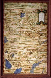 Kaart van Peru gemaakt door Egnazio Danti, wiskundige, kosmograaf en Italiaanse architect. Rond 1567. Florence, Palazzo Vecchio, Sala del Mappamondo