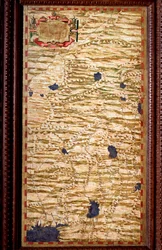 Indostan (Hindoestan) aan de bovenloop van de Ganges. Kaart vervaardigd door Egnazio Danti (1536-1586), wiskundige, kosmograaf en Italiaanse architect. Rond 1567. Florence, Palazzo Vecchio, Sala del Mappamondo