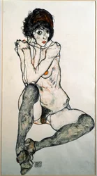Zittend vrouwelijk naakt, aquareltekening van Egon Schiele (1890-1918), 1914, afmetingen 48,3 x 32 cm, Wenen, Graphische Sammlung Albertina