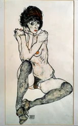 Zittend vrouwelijk naakt. Tekening van Egon Schiele