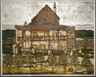 Huis met dakpannen (olieverf op doek)