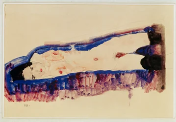 Liggend naakt met zwarte kousen ... (aquarel en potlood)