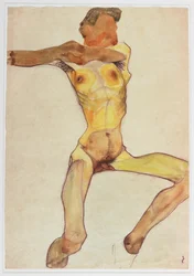 Mannelijk naakt, geel (aquarel en houtskool)