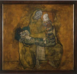 Moeder met twee kinderen (schilderij op doek)
