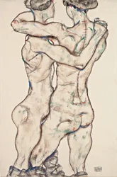 Naakte meisjes omhelzen, 1914