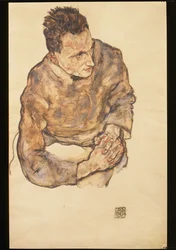 Portret van Karl Grünwald met gevouwen handen