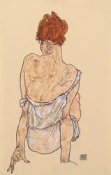 Zittende vrouw in ondergoed, achteraanzicht, 1917