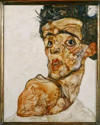 Zelfportret met opgetrokken blote schouder
