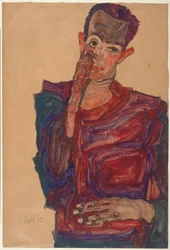 Zelfportret met omlaaggetrokken ooglid, 1910