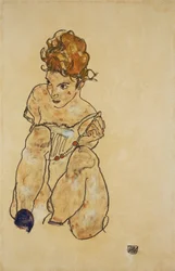 Zittend meisje in ondergoed, 1917
