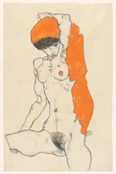 Staand naakt met oranje draperie, 1914