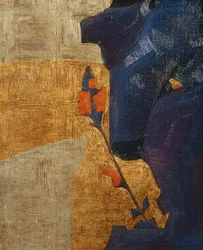 Gestileerde bloem tegen een decoratieve achtergrond ... (brons)