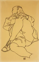 Jonge man liggend met zijn hoofd rustend op zijn gekruiste been, 1918