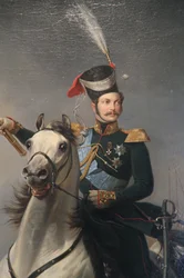 Portret van de tsarevitsj Alexander Nikolaevich te paard