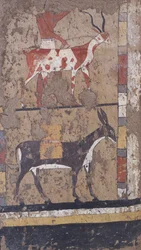 Antilope en ezel die tarwe dragen uit het graf van de generaal en kanselier van koning Iti in El Ghebelen nabij Luxor. 2200-2000 v.Chr.