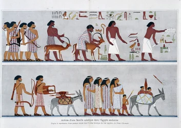 Aankomst van een Aziatisch gezin in het oude Egypte: Uit de reproductie van een muurschildering in de 