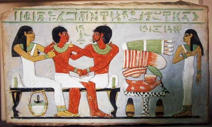 Debu Sobek en zijn familie, wandschildering uit Abydos, Egypte. Egyptische beschaving, Middenrijk, XIIe dynastie