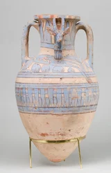 Blauw geschilderde ibex-amphora uit Malqata, ca. 1390-1353 v.Chr.