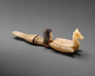 Cosmetische lepel in de vorm van een zwemmende vrouw met een schaal, ca. 1390-1352 v.Chr.