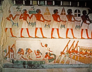 EGYPTIKAANSE KUNST: Muurschildering in het Graf van Nakht in Elwet el-Sheik Abdel Q..., ca. 1425 v.Chr.