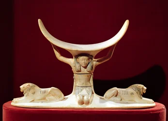 Hoofdsteun met Shu, de Egyptische God van de Lucht, uit het Graf van Toetanchamon