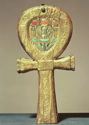 Spiegeldoos in de vorm van een ankh, uit het graf van Toetanchamon
