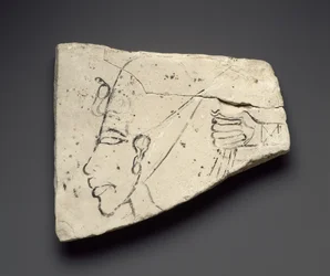 Schetsen van Akhenatens hoofd en hand, uit het Grote Paleis in Tell el-Amarna