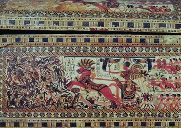 Toetanchamon op zijn strijdwagen die Afrikanen aanvalt (detail)