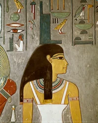 (detail) fresco met Isis, Egypte, Luxor (XVIII Dynastie, Thoetmosis III)