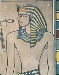 Egypte, Oud Thebe, Vallei der Koningen, muurschildering van farao Amenhotep III