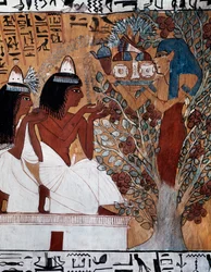 Godin Isis, verschijnend aan Sennedjem en zijn vrouw in heilige sycamore, Graf van Sennedjem, ook bekend als TT1 graf, daterend uit het bewind van Ramses II, Deir el-Medina, Thebaanse Necropolis, Egyptische beschaving, Nieuwe Rijk, Dynastie XIX