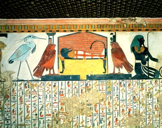 Mummie op een begrafenisbed met verschillende godheden, uit het graf van Nefertari, Nieuwe Koninkrijk