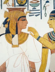 Nefertari ontmoet de godin Isis, fresco, noordgevel van de vierde pilaar, grafkamer, Tombe van Nefertari, Vallei der Koninginnen, Thebe
