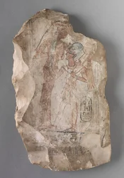 Ostracon: Ramses II gevoed door een godin, ca. 1279-1213 v.Chr.