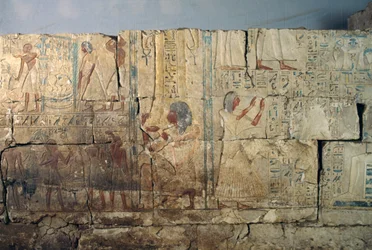 Reliëf van het Graf van Netcherouymes, hoge ambtenaar van Ramses II, Saqqara, Egypte, Egyptische Beschaving, Nieuwe Koninkrijk, Dynastie XIX
