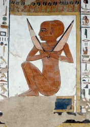 Afbeelding van Henty-Reki, bewaker van de vijfde Poort van het Koninkrijk van Osiris, detail van de fresco