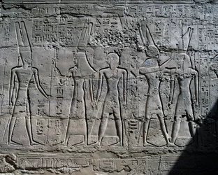 Scènes van offers aan goden, reliëf, binnenmuren van Grote Hypostyle Hal, Karnak tempelcomplex (UNESCO Werelderfgoedlijst)