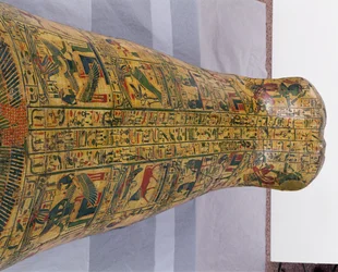 Detail van het buitenste deksel van de sarcofaag van Nesyamun, mogelijk gevonden in Deir El-Bahri, Nieuwe Rijk, ca. 1100 v.Chr.
