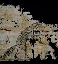 Papyrus met satirische scène (detail)
