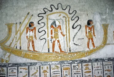 Re in de Nachtboot, uit het Graf van Ramses VI, Nieuwe Koninkrijk (c.1145-1137 v.Chr.)
