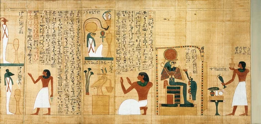 Mythologisch papyrus van Imenemsauf, Hoofddrager van Amon. Detail: wierook en plengoffers ter ere van Ra-Harakhti