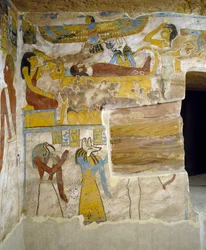 Muurschilderingen van grafkamer van Tombe van Pa Nentwy, Bahariya Oase, Gizeh, Egypte