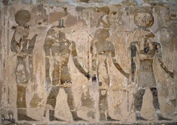 Muurschilderingen, Tempel van Ain El Meftla, Bahariya-oase, Gizeh, Egypte, 26e dynastie (663-525 v.Chr.)