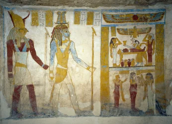 Muurschilderingen uit Graf van Pa Nentwy, Bahariya Oasis, Gizeh, Egypte. Egyptische beschaving, 26e Dynastie, 663-525 v.Chr.