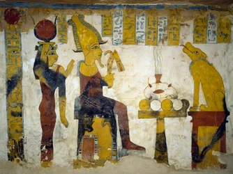 Muurschilderingen uit grafkamer van Graf van Pa Nentwy, Bahariya Oasis, Gizeh, Egypte. Egyptische beschaving, 26e Dynastie, 663-525 v.Chr.